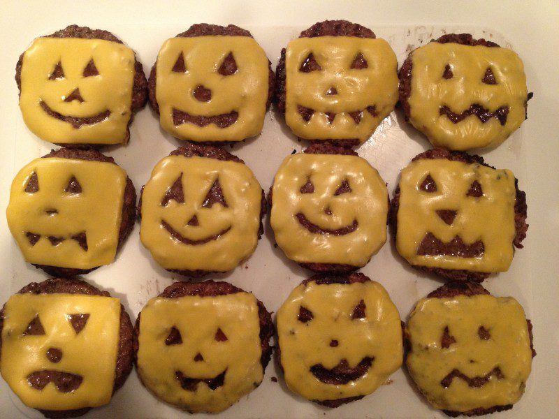 Jack-o-lantern cheeseburgers