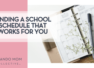 Renata Adrienn via Unsplash open planner with a pen and greenery with 'Finding a School Schedule that Works for You' on the left