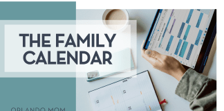 The Family Calendar Windows via Unsplash hands holding a calendar with a cup of coffee nearby with 'the family calendar' on the left