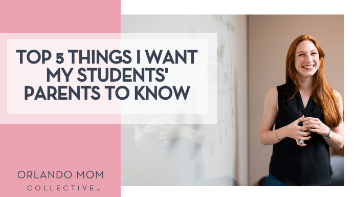 thisisenginerring via Unsplash woman with red hair in black dress at a classroom white board with words 'Top 5 Things I Want my Students' Parents to Know' on the left