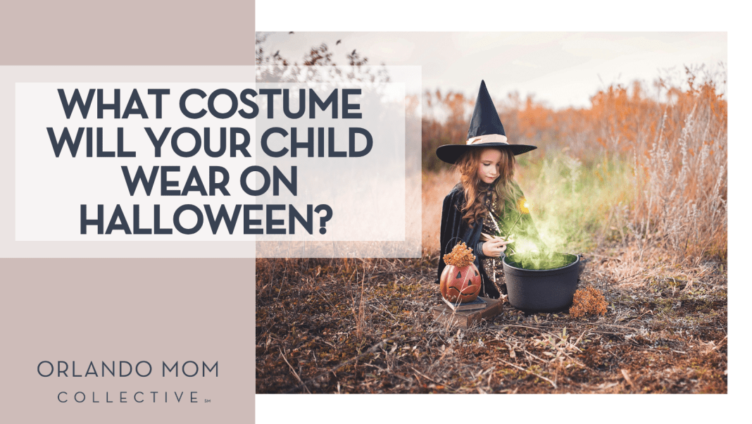 What Costume Will Your Child Wear On Halloween Paige Cody via Unsplash girl in which costume sitting in field with a cauldron with green smoke coming out of the top with 'What Costume Will Your Child Wear On Halloween?' on the left
