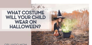 What Costume Will Your Child Wear On Halloween? Paige Cody via Unsplash girl in which costume sitting in field with a cauldron with green smoke coming out of the top with 'What Costume Will Your Child Wear On Halloween?' on the left
