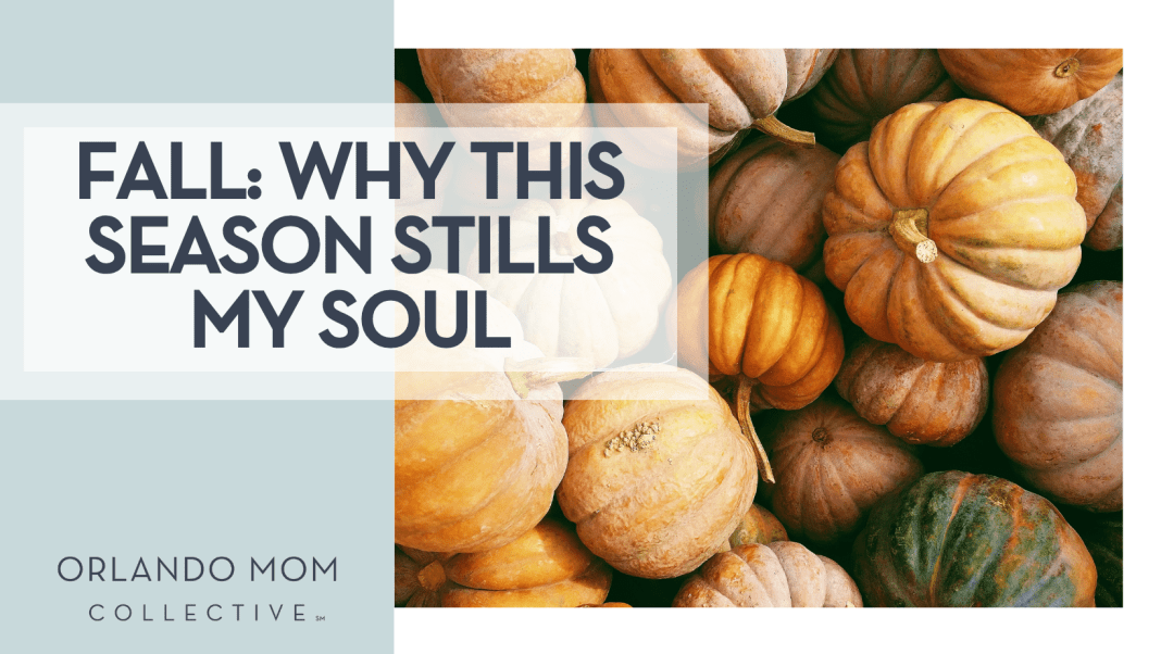 Fall Why This Season Stills My Soul Kerstin Wrba via Unsplash orange and green pumpkins with words 'Fall: Why this season still my soul' on the left