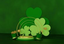 eyestetix studio unsplash image of shamrocks with leprechaun hats on a black table with green behind