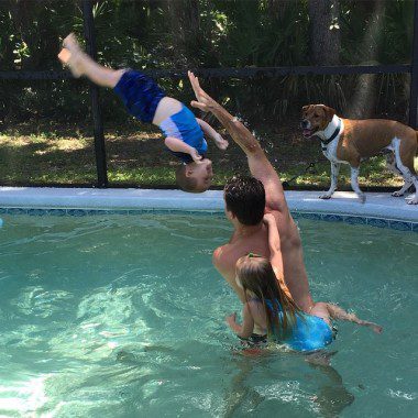 The boxes can wait; time for a dip in our new pool!