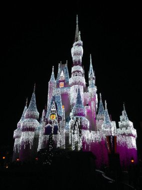 Frozen lights overlay of cinderella castle