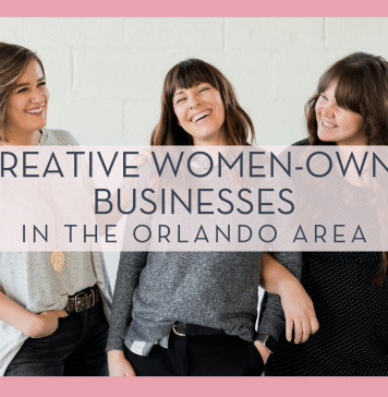 three women in front of gray brick wall with words '7 creative women owned businesses in the orlando area' over top