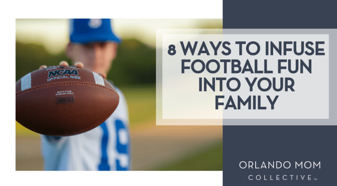 We’ve Got Spirit, Yes We Do… How ‘Bout You?! 8 Ways to Infuse Football Fun into Your Family JV via Unsplash teen boy in a white and blue jersey with a blu hat on holding a football in front of him with '8 Ways to Infuse Football Fun into Your Family' on the right