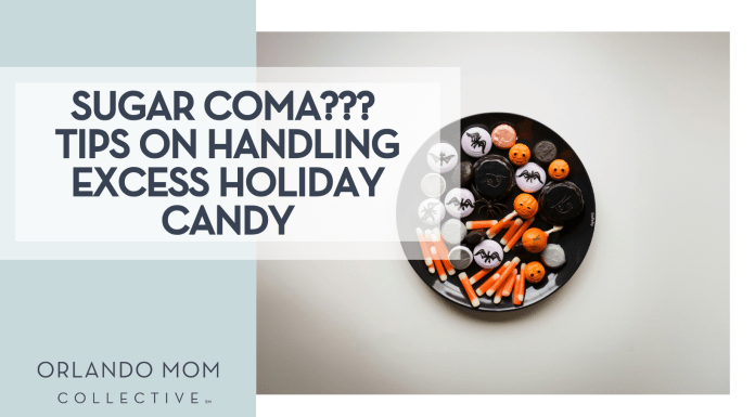 Sugar Coma??? Tips on Handling Excess Holiday Candy Tolgahan Akbulut via Unsplash bowl of Halloween candy on a white background with 'Sugar Coma??? Tips on Handling Excess Holiday Candy'
