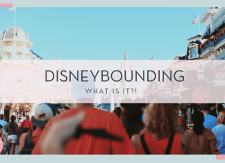 Amy humphries via unsplash image of people walking down Main Street usa toward cinderella castle with words 'disneybounding what is it!?' over top