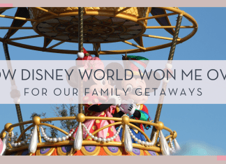 hector vasquez via unsplash image of mickey and Minnie in the parade with 'how Disney World won me over for our family getaways' in text