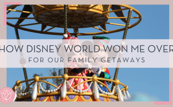 hector vasquez via unsplash image of mickey and Minnie in the parade with 'how Disney World won me over for our family getaways' in text