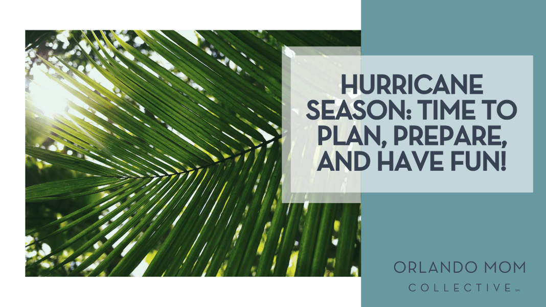 syd sujuaan via unsplash of palm leaf with sun coming through with words 'hurricane season: time to plan, prepare and have fun!'