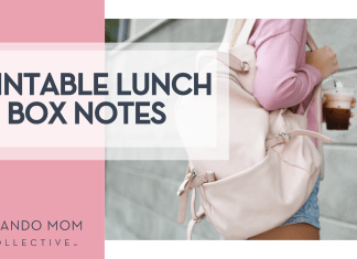 Tamara Bellis via Unspalsh girl in pink shirt with a coffeee in hand and a cream backpack facing a gray wall with words 'PRINTABLE lunch box notes' on the left