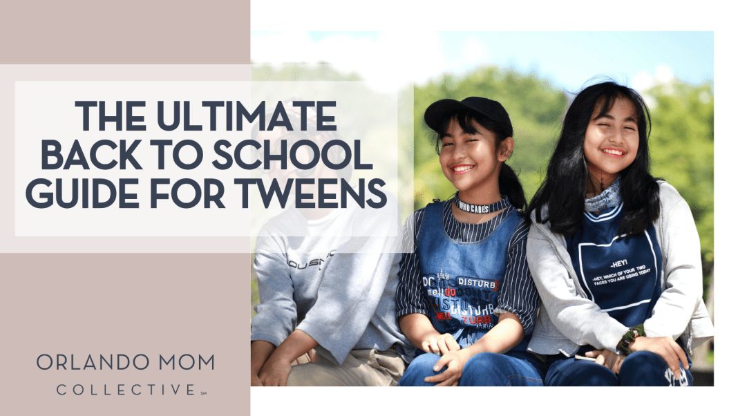Rahmani Kresna via Unsplash three young girls sitting together in a row with words 'The Ultimate Back to School Guide for Tweens'