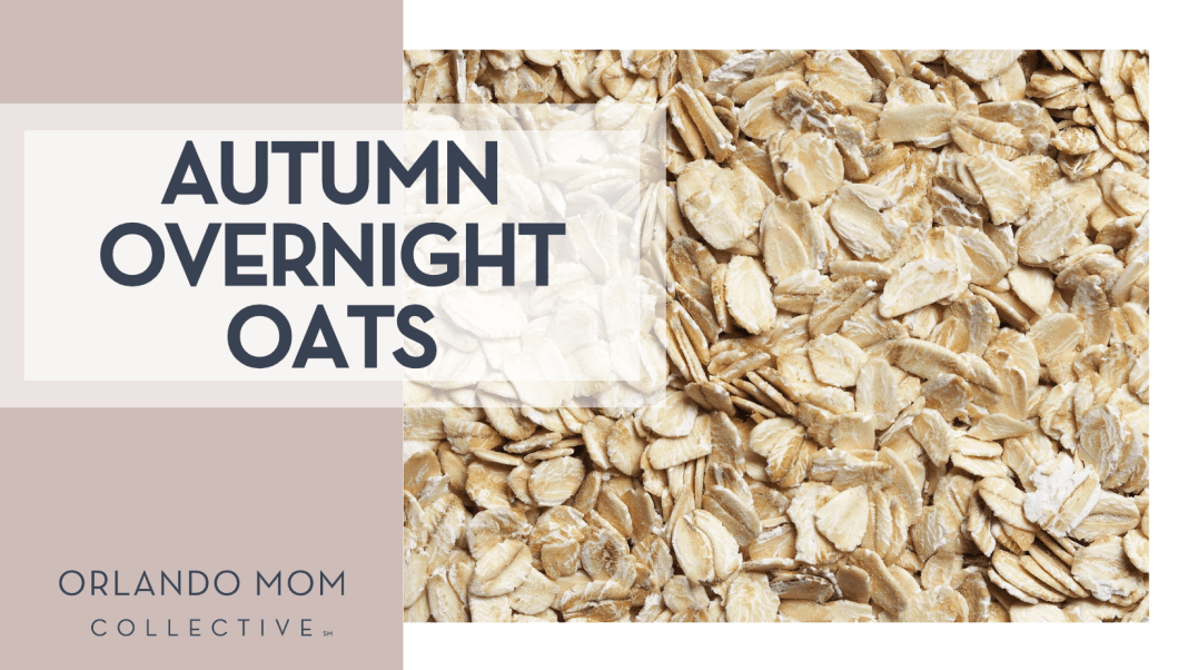 Autumn Overnight Oats Lukasz Rawa via Unsplash oats spread out with 'Autumn Overnight Oats' on the left