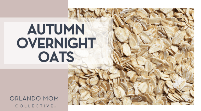Autumn Overnight Oats Lukasz Rawa via Unsplash oats spread out with 'Autumn Overnight Oats' on the left