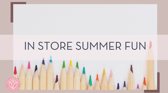 Jess Bailey photo via Unsplash of multi color pencils sharpened and at differing heights on white background with words 'in store summer fun' over top