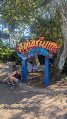 Aquarium the beautiful ocean sign under a tree