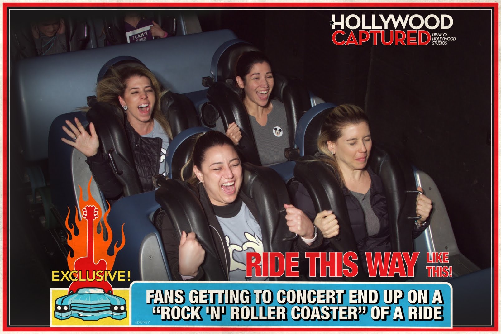 Rockin Roller Coaster at Disney's Hollywood Studios ride photo with four women in the car