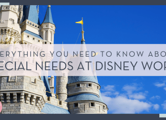 Brian mcgowan via unsplash photo of the side of cinderella castle with words 'everything you need to know about special needs at disney world' on top