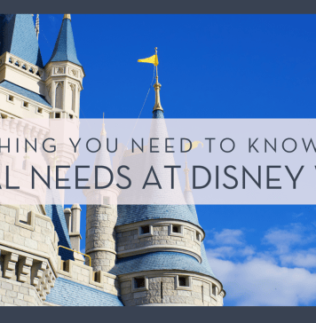 Brian mcgowan via unsplash photo of the side of cinderella castle with words 'everything you need to know about special needs at disney world' on top