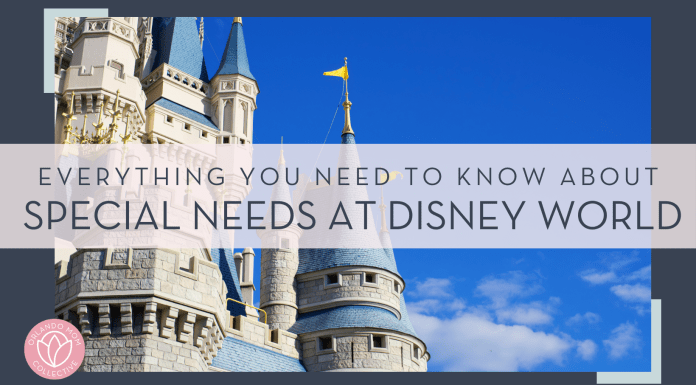 Brian mcgowan via unsplash photo of the side of cinderella castle with words 'everything you need to know about special needs at disney world' on top