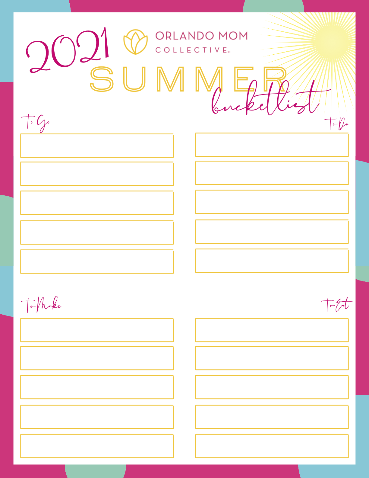 summer bucket list printable