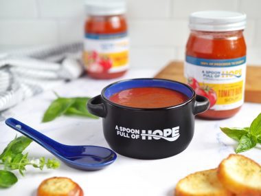 bowl of soup in spoonful of hope mug