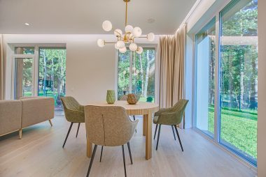 dining room with lights on