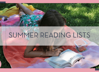 skylar-zilka via unsplash photo of girl reading on her belly and a towel in the grass with words 'summer reading lists' overtop