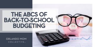 graphic with a piggy bank with glasses and calculator with the title "the abcs of back-to-school budgeting'