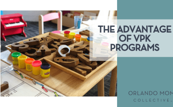 The Advantage of VPK Programs Gautam Arora via Unsplash wooden letters in a box and other school supplies on a desk with 'The Advantage of VPK Programs' on the right