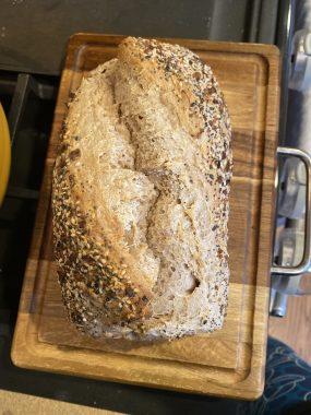 The scoring I did on this loaf before I baked it resulted in this even slit diagonally from one side to the other.