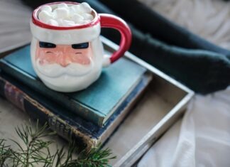 5 Books to Get You into the Christmas Spirit Drew Coffman via Unsplash Santa mug with marshmallows coming out the top on a stack of books