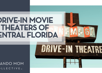 Dominique Hicks via unsplash drive in theatre sign with words 'drive-in movie theaters of central florida' on the left.