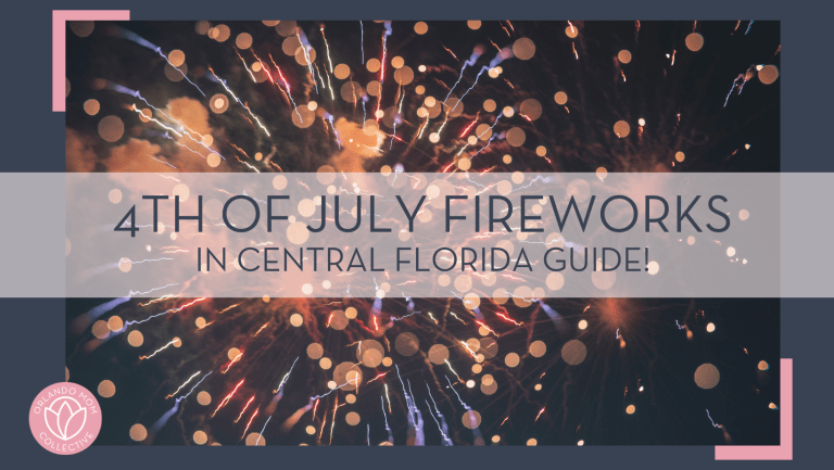 erwan hesry via unsplash photo of fireworks against black sky with words '4th of July fireworks in Central Florida' overtop