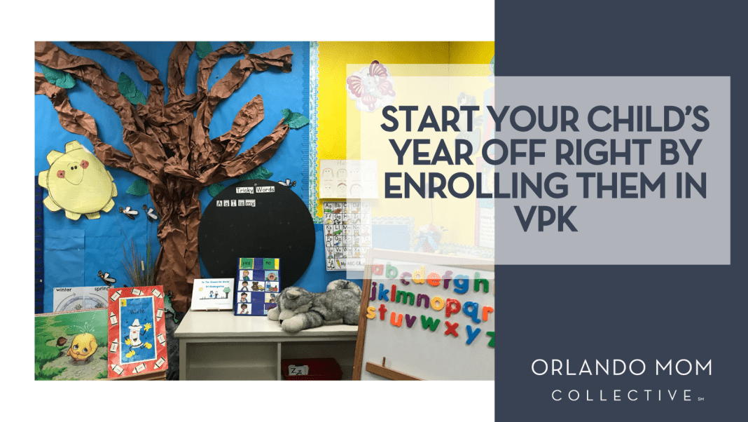 Start Your Child’s Year Off Right by Enrolling them in VPK Monica Sedra via Unsplash preschool classroom wall with paper tree and sun with 'Start Your Child’s Year Off Right by Enrolling them in VPK' on the right