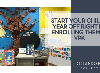 Monica Sedra via Unsplash preschool classroom wall with paper tree and sun with 'Start Your Child’s Year Off Right by Enrolling them in VPK' on the right