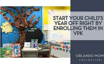 Start Your Child’s Year Off Right by Enrolling them in VPK Monica Sedra via Unsplash preschool classroom wall with paper tree and sun with 'Start Your Child’s Year Off Right by Enrolling them in VPK' on the right