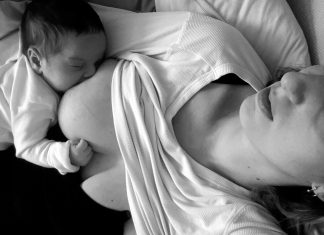 Mom breastfeeding baby.