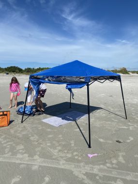 We thought we could keep that towel clean and use it to wipe sand off us, but kids had other plans. Keep some clean towels in the car instead!