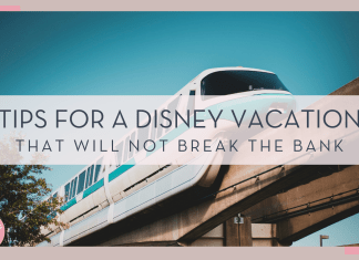 christian lambert via unsplash photo of blue monorail with words 'tips for a Disney Vacation that will not break the bank' over