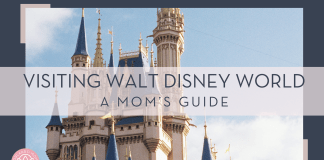 Jonathan chaves via unsplash photo of cinderella castle with 'visiting Walt disney world a mom's guide' in text on top of it