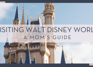 Jonathan chaves via unsplash photo of cinderella castle with 'visiting Walt disney world a mom's guide' in text on top of it