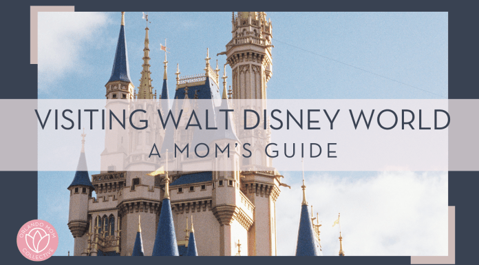 Jonathan chaves via unsplash photo of cinderella castle with 'visiting Walt disney world a mom's guide' in text on top of it