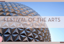 frances gunn via unsplash picture of spaceship earth and sky with 'festival of the arts a mom's guide in text over top'