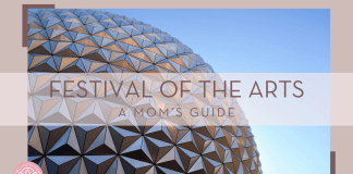 frances gunn via unsplash picture of spaceship earth and sky with 'festival of the arts a mom's guide in text over top'