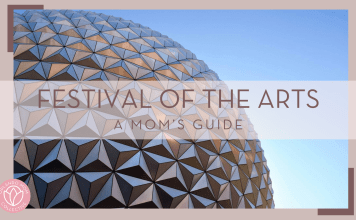 frances gunn via unsplash picture of spaceship earth and sky with 'festival of the arts a mom's guide in text over top'