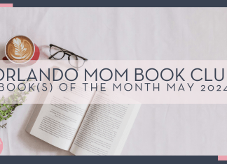 sincerely-media via unsplash photo of open book, glasses, latte and plant on white background with words 'Orlando Mom book club book(s) of the month may 2024" overtop